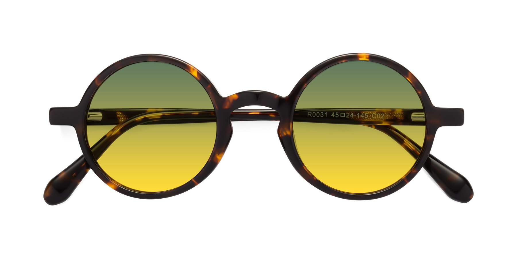 Folded Front of Juno in Tortoise with Green / Yellow Gradient Lenses
