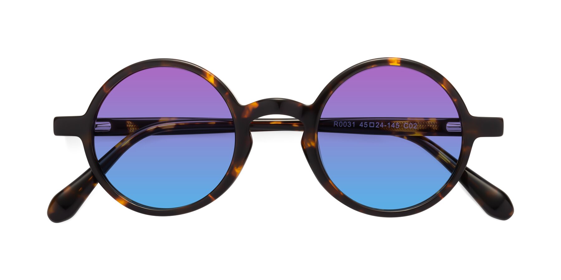 Folded Front of Juno in Tortoise with Purple / Blue Gradient Lenses