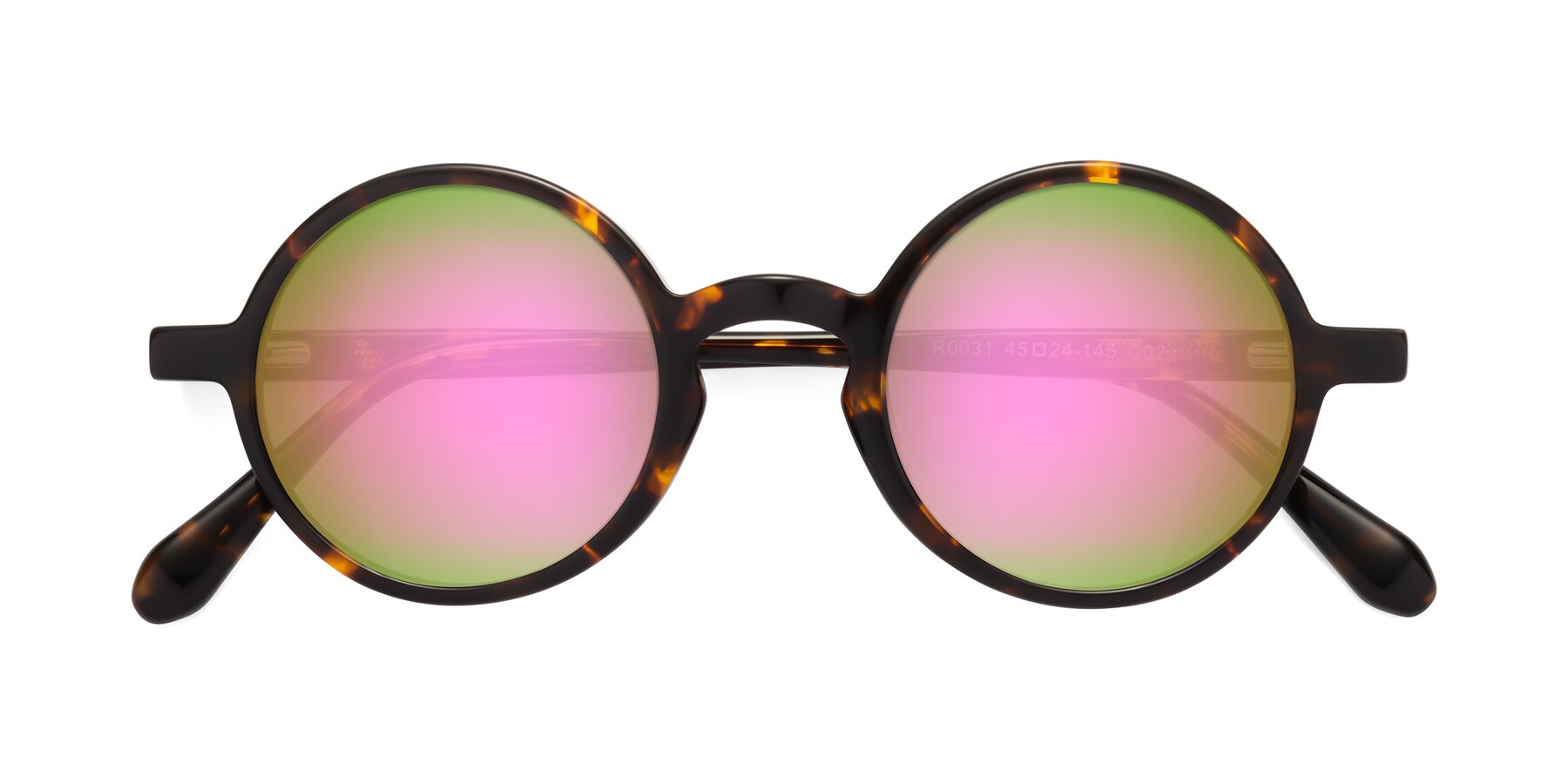 Folded Front of Juno in Tortoise with Pink Mirrored Lenses