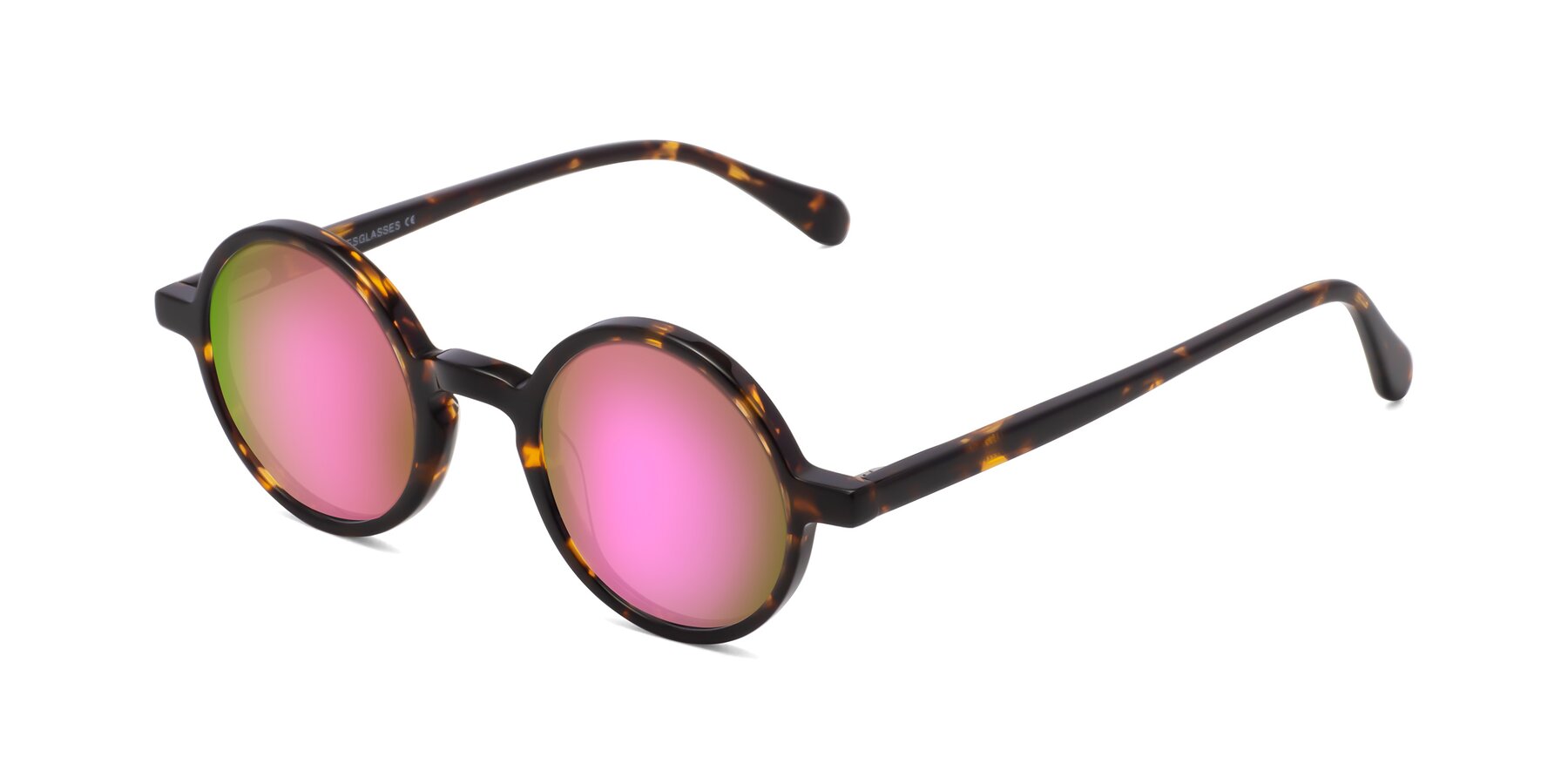 Angle of Juno in Tortoise with Pink Mirrored Lenses