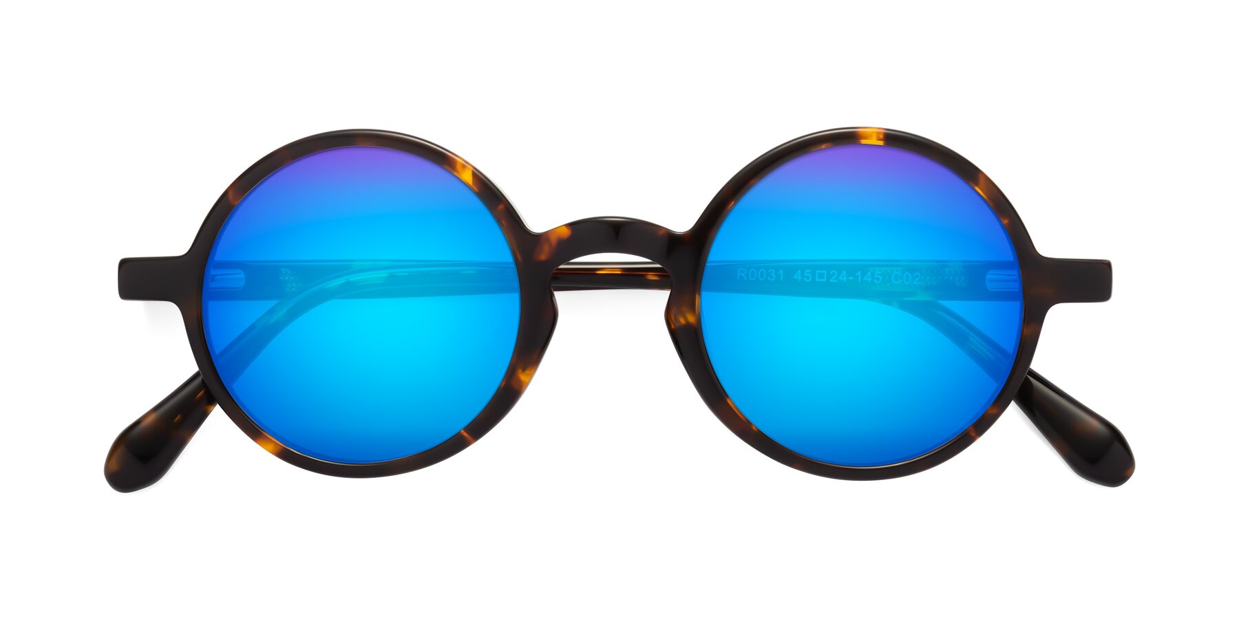 Folded Front of Juno in Tortoise with Blue Mirrored Lenses