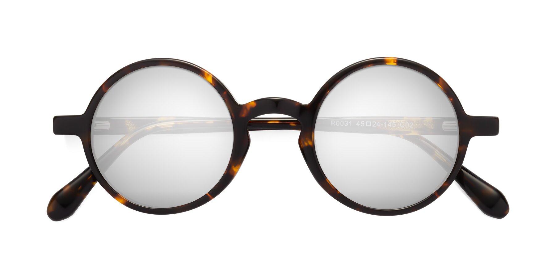 Folded Front of Juno in Tortoise with Silver Mirrored Lenses