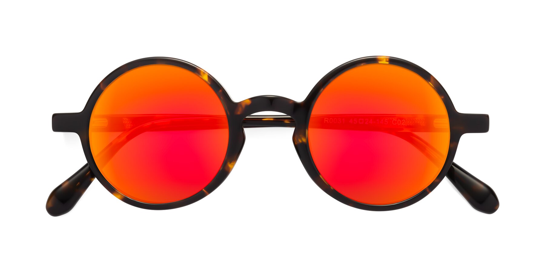 Folded Front of Juno in Tortoise with Red Gold Mirrored Lenses
