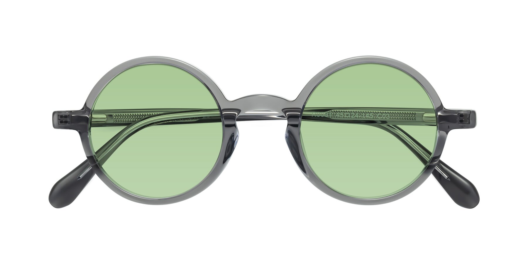 Folded Front of Juno in Transparent Gray with Medium Green Tinted Lenses