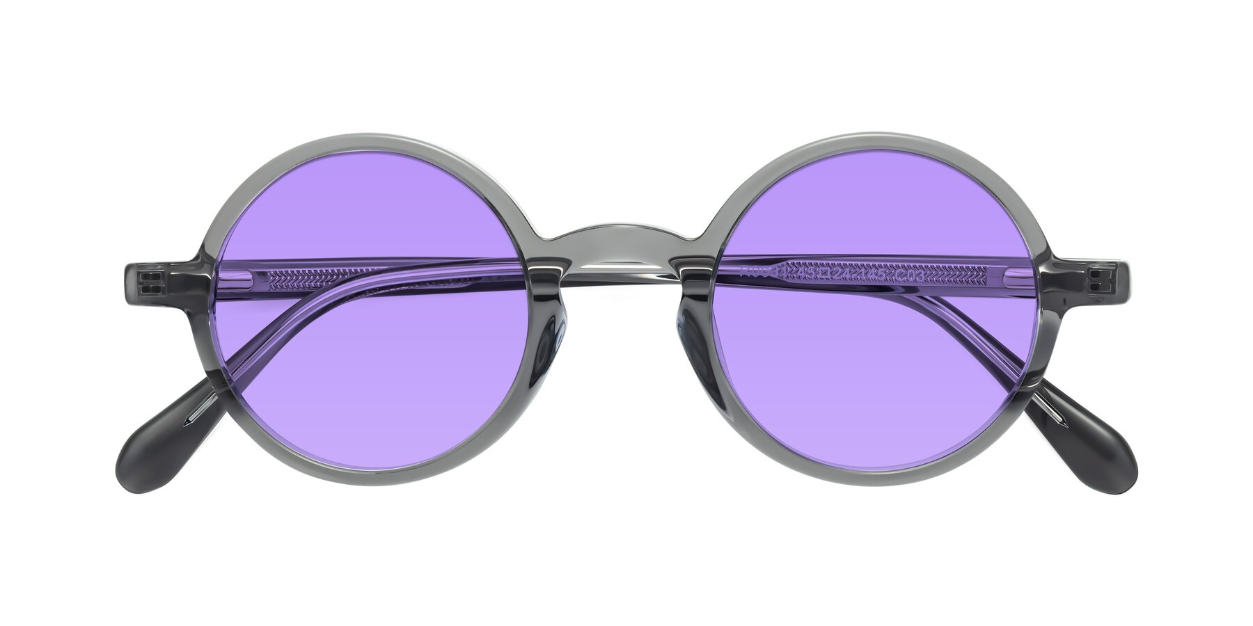 Folded Front of Juno in Transparent Gray with Medium Purple Tinted Lenses