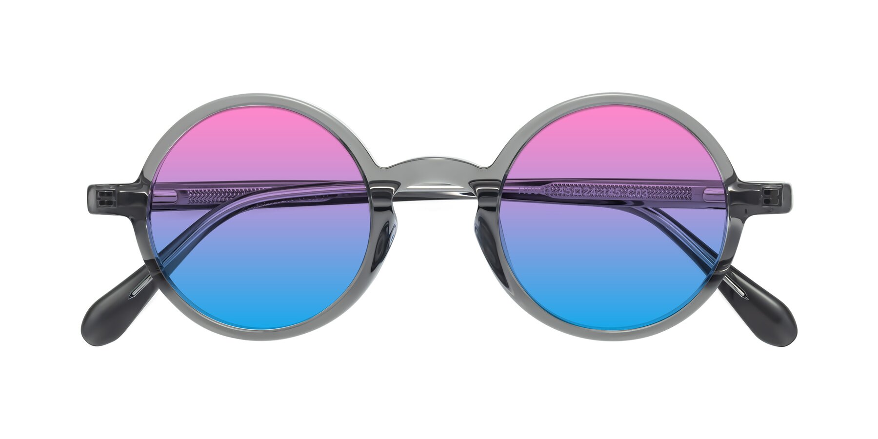 Folded Front of Juno in Transparent Gray with Pink / Blue Gradient Lenses