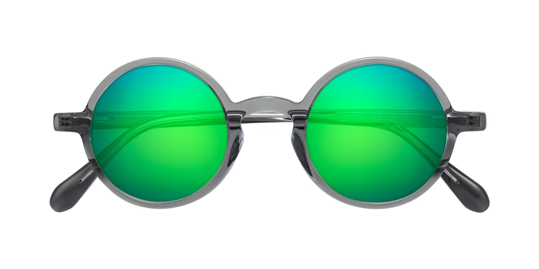 Folded Front of Juno in Transparent Gray with Green Mirrored Lenses
