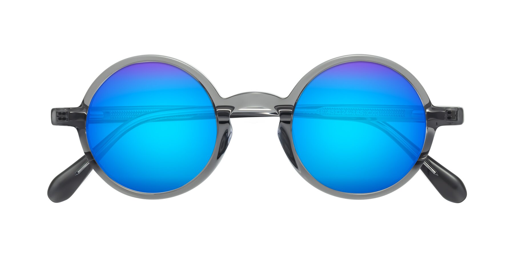 Folded Front of Juno in Transparent Gray with Blue Mirrored Lenses