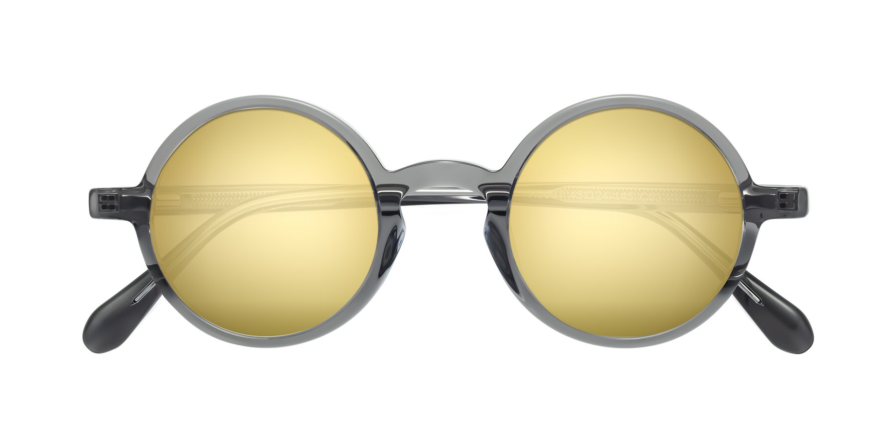 Folded Front of Juno in Transparent Gray with Gold Mirrored Lenses