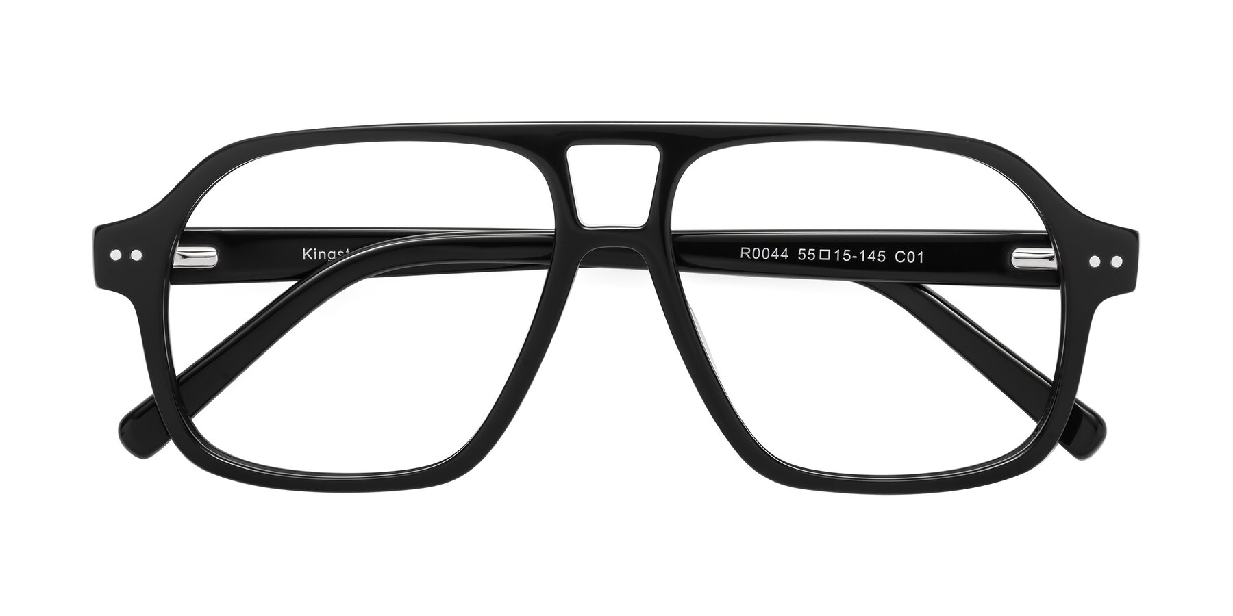 Folded Front of Kingston in Black with Clear Reading Eyeglass Lenses