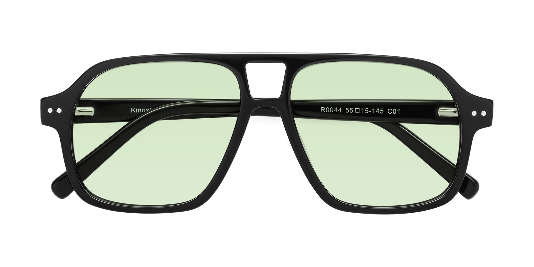 Folded Front of Kingston in Black with Light Green Tinted Lenses