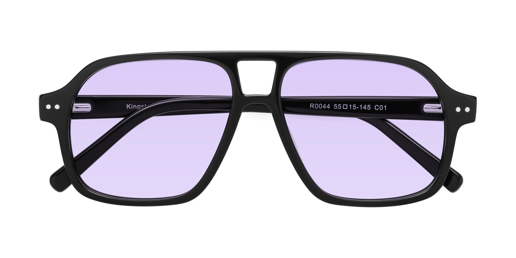 Folded Front of Kingston in Black with Light Purple Tinted Lenses
