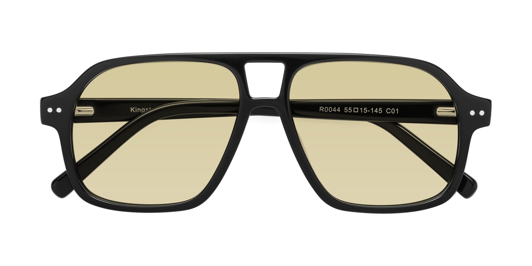 Folded Front of Kingston in Black with Light Champagne Tinted Lenses