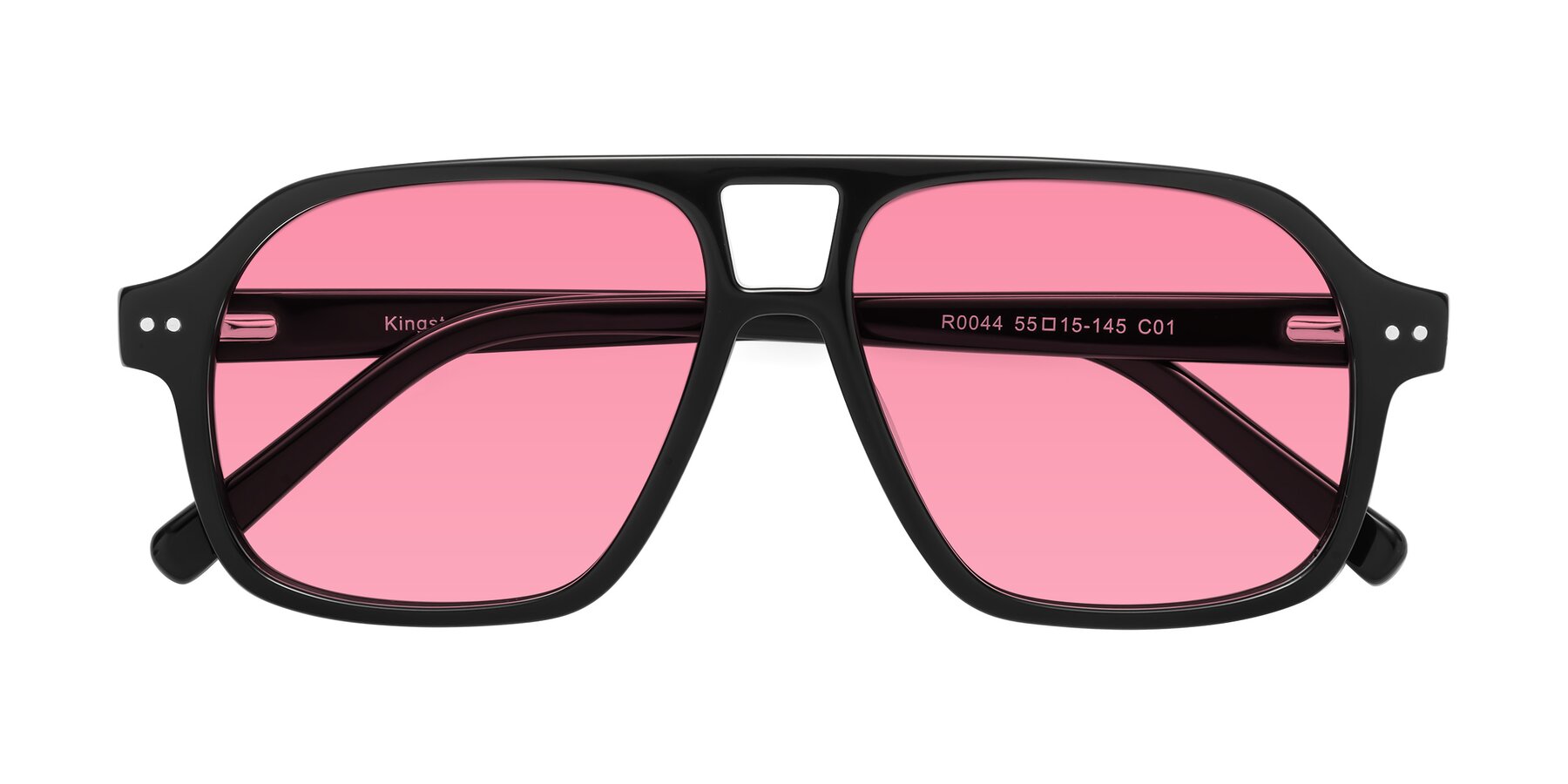 Folded Front of Kingston in Black with Pink Tinted Lenses