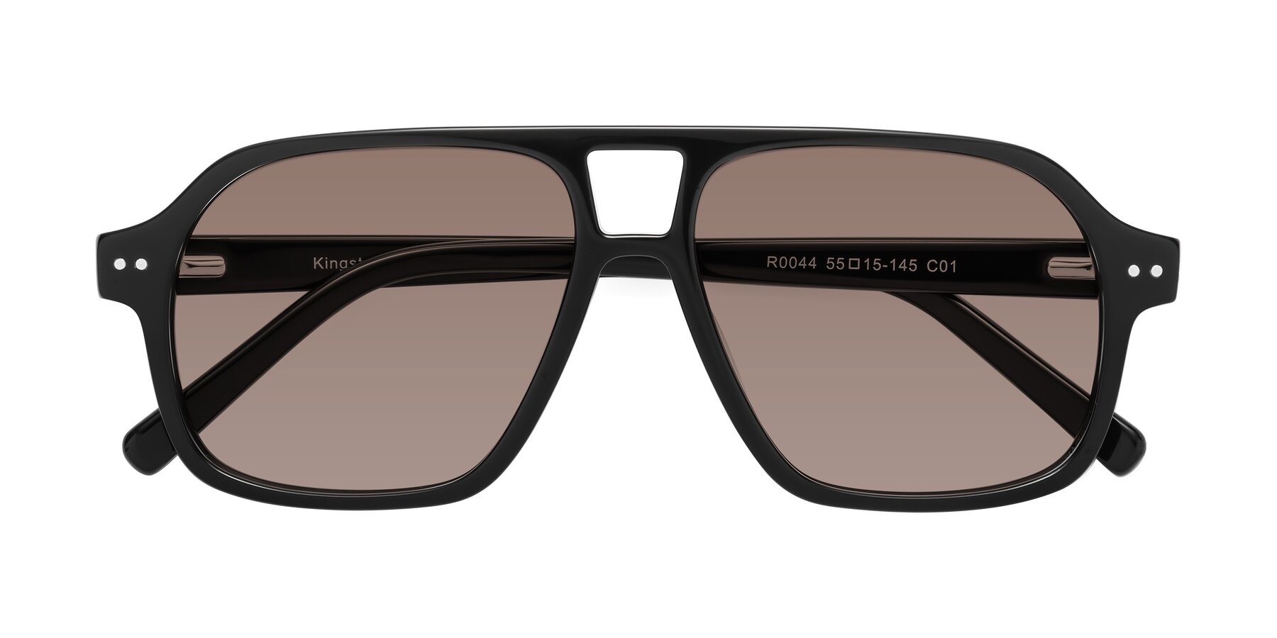 Folded Front of Kingston in Black with Medium Brown Tinted Lenses