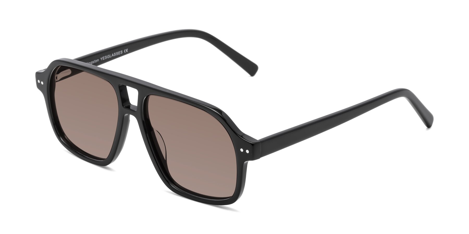 Angle of Kingston in Black with Medium Brown Tinted Lenses