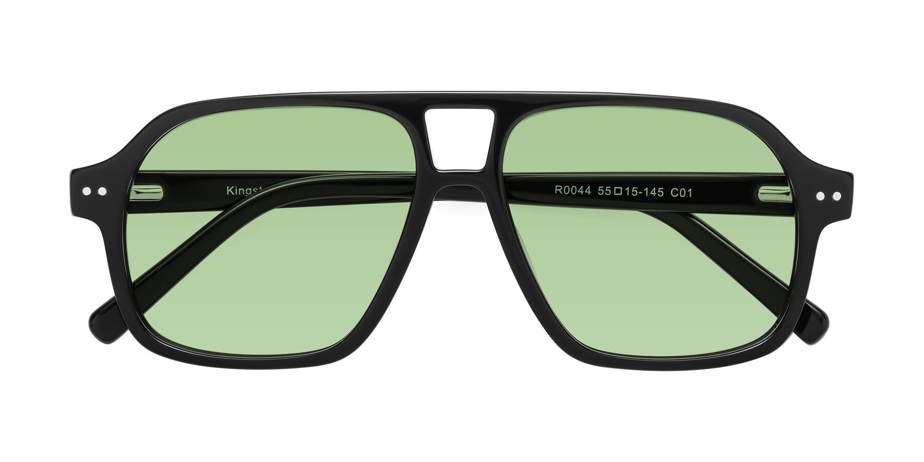 Folded Front of Kingston in Black with Medium Green Tinted Lenses