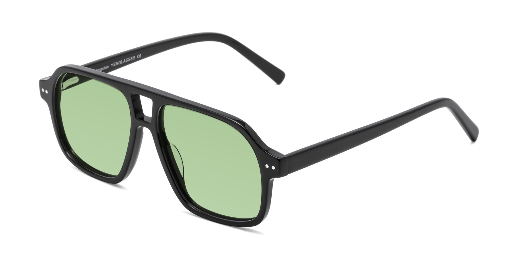 Angle of Kingston in Black with Medium Green Tinted Lenses