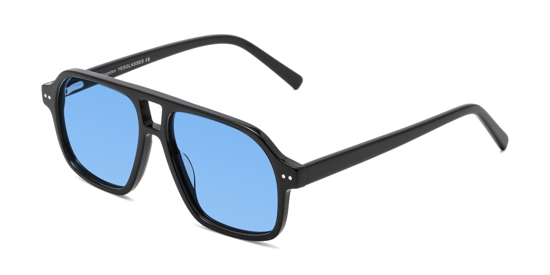 Angle of Kingston in Black with Medium Blue Tinted Lenses