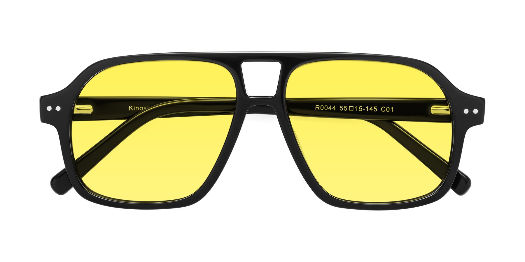 Folded Front of Kingston in Black with Medium Yellow Tinted Lenses