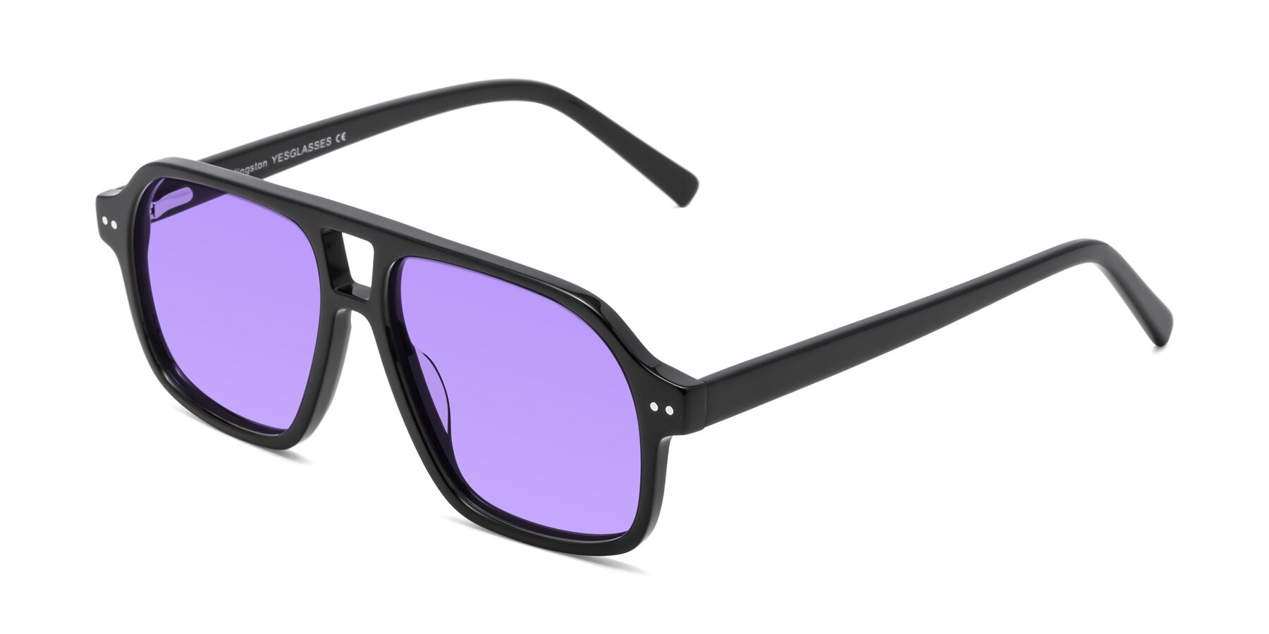 Angle of Kingston in Black with Medium Purple Tinted Lenses