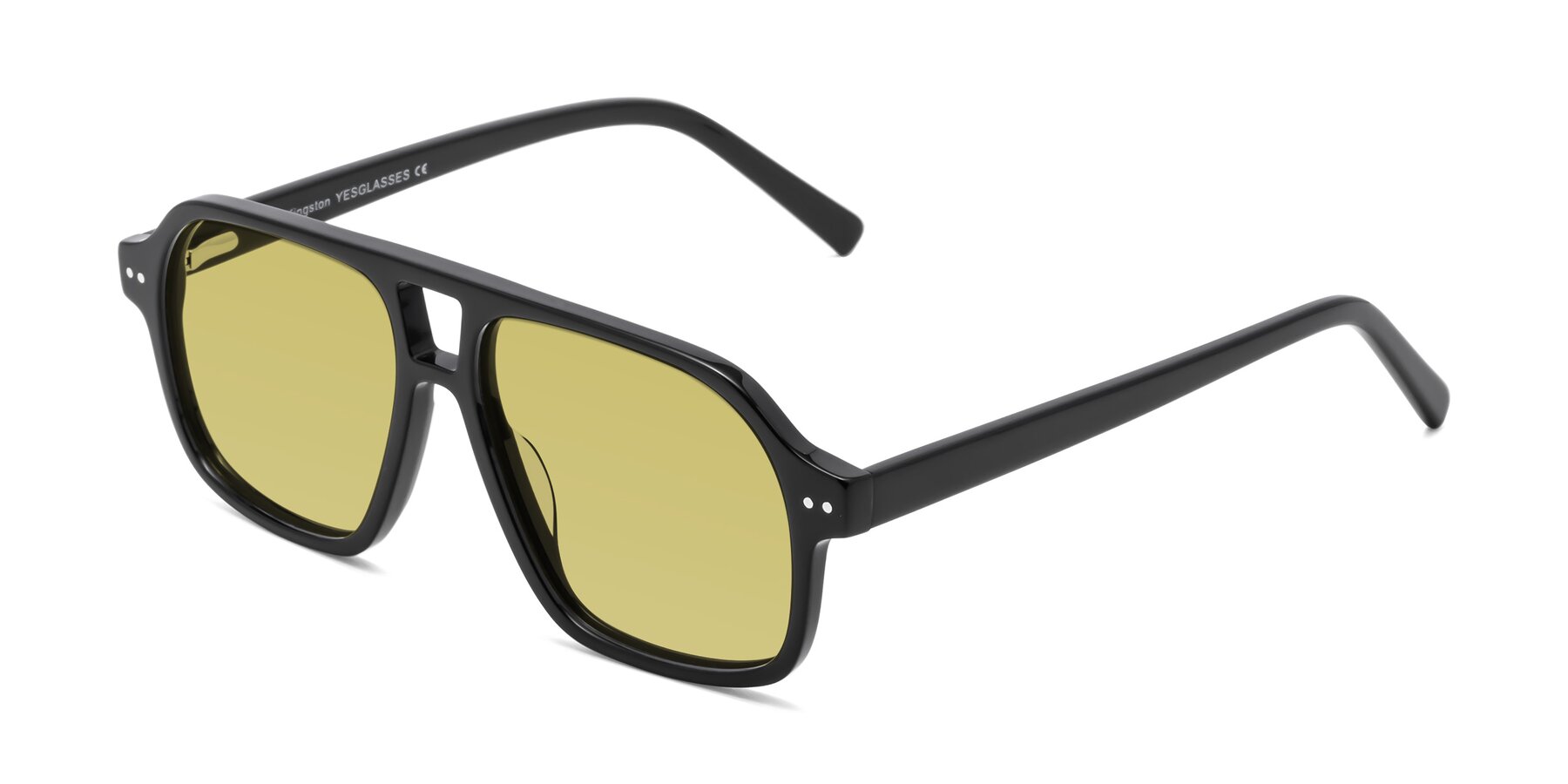 Angle of Kingston in Black with Medium Champagne Tinted Lenses