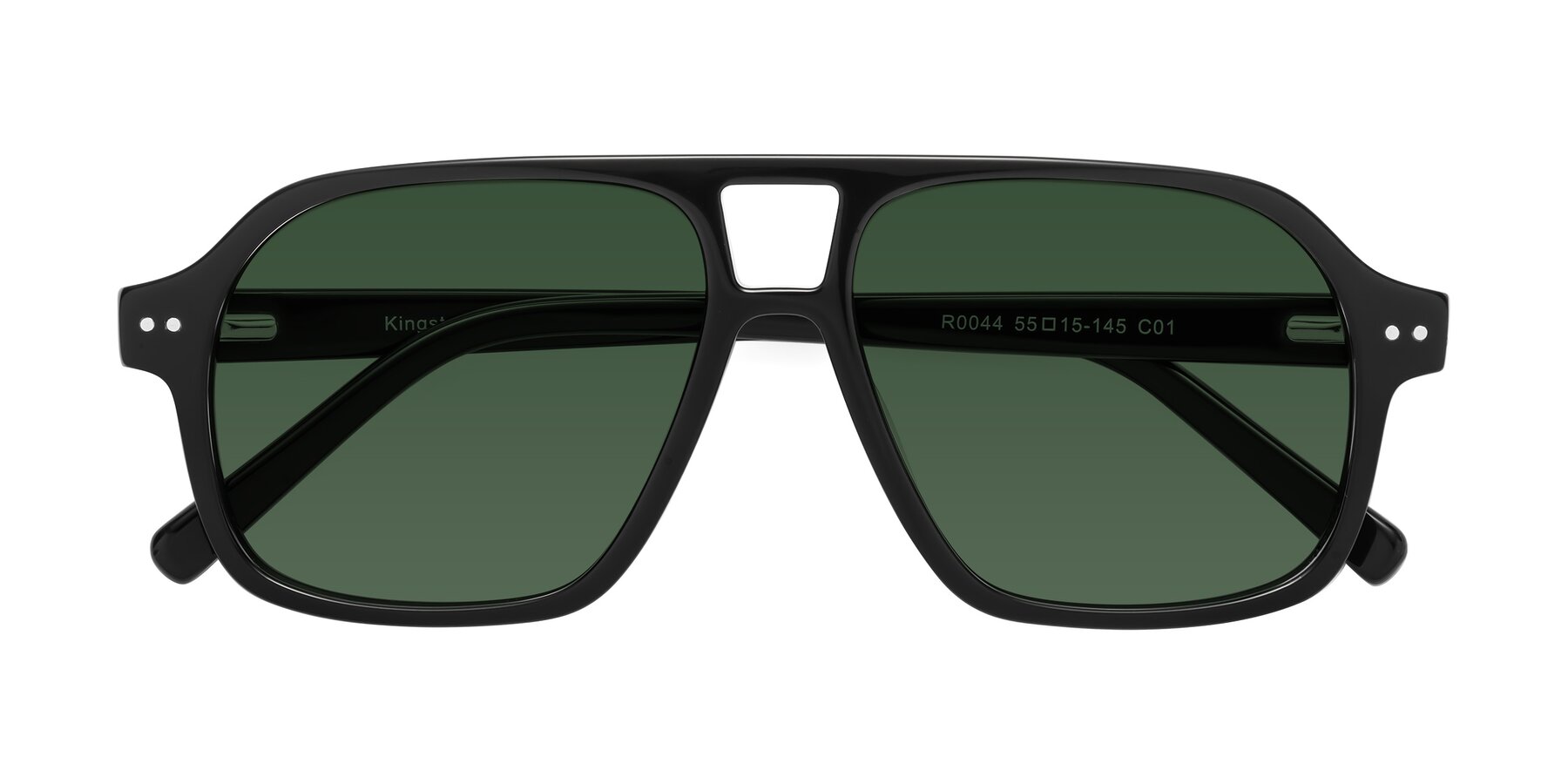 Folded Front of Kingston in Black with Green Tinted Lenses