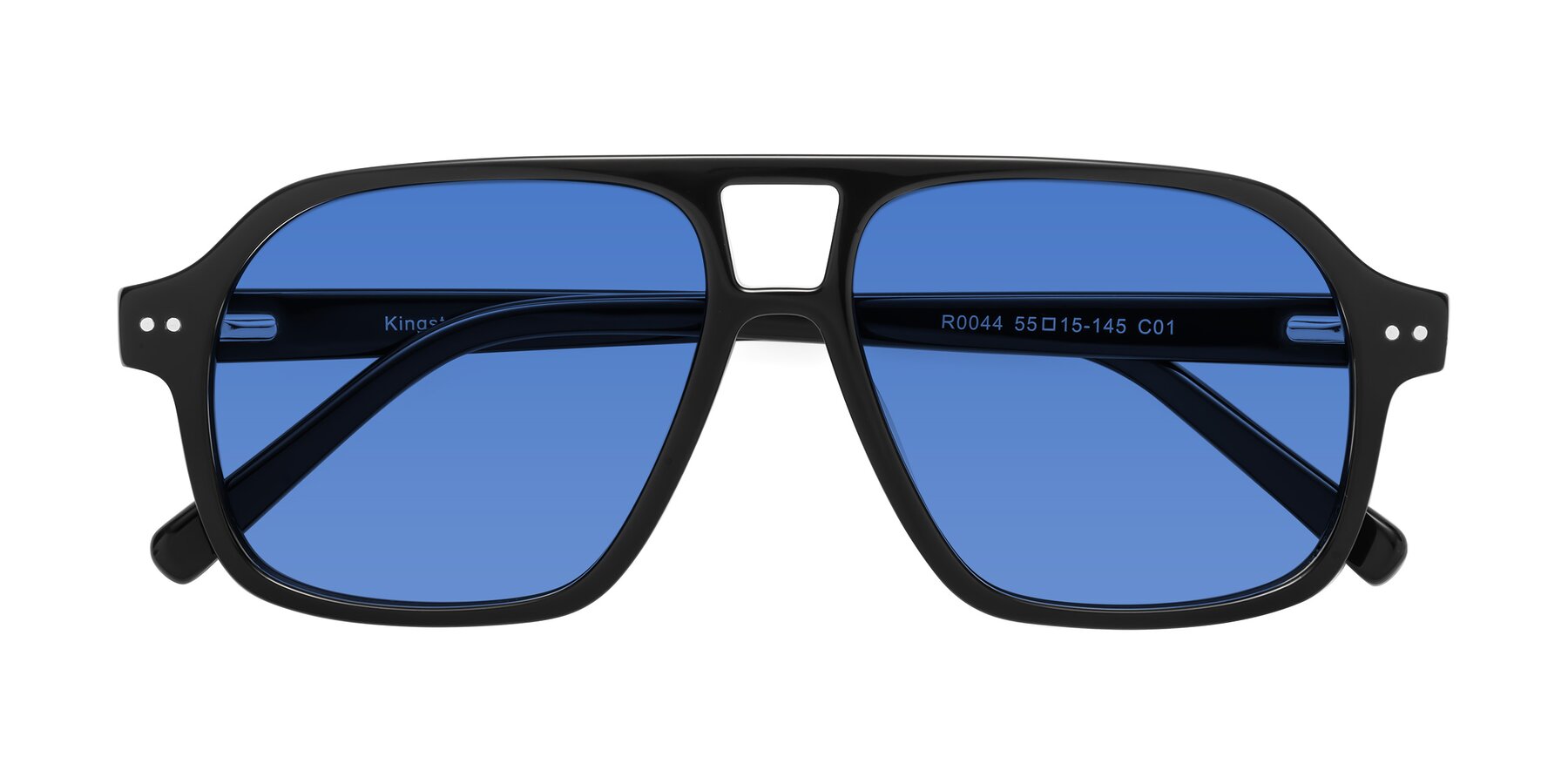 Folded Front of Kingston in Black with Blue Tinted Lenses