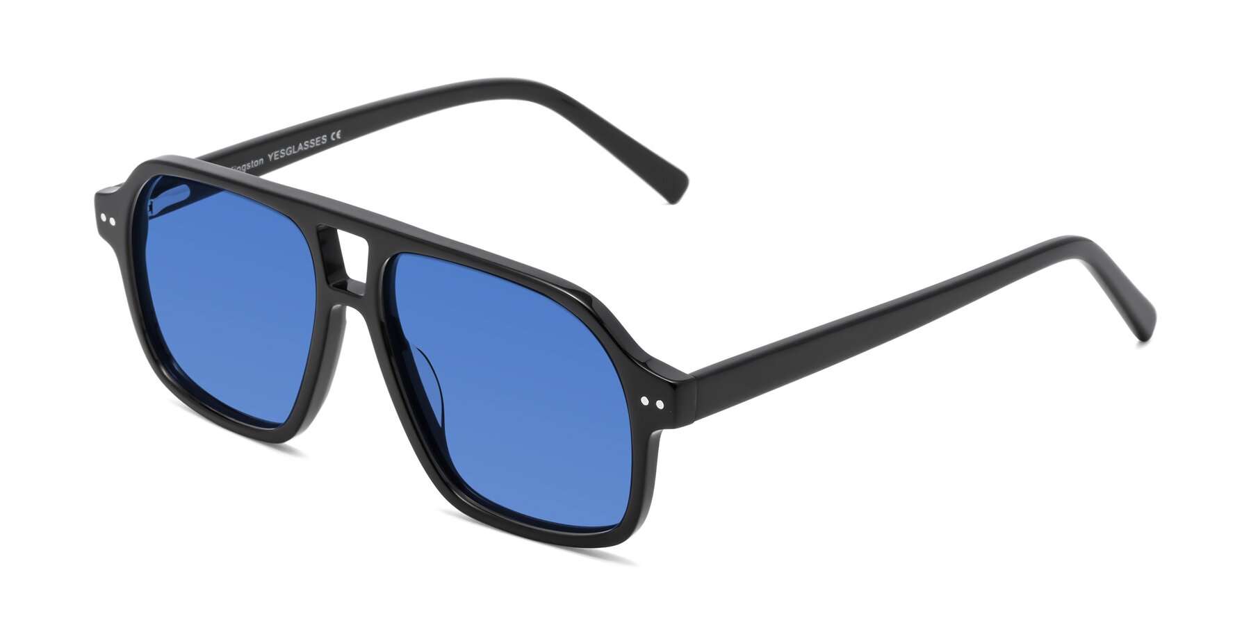 Angle of Kingston in Black with Blue Tinted Lenses