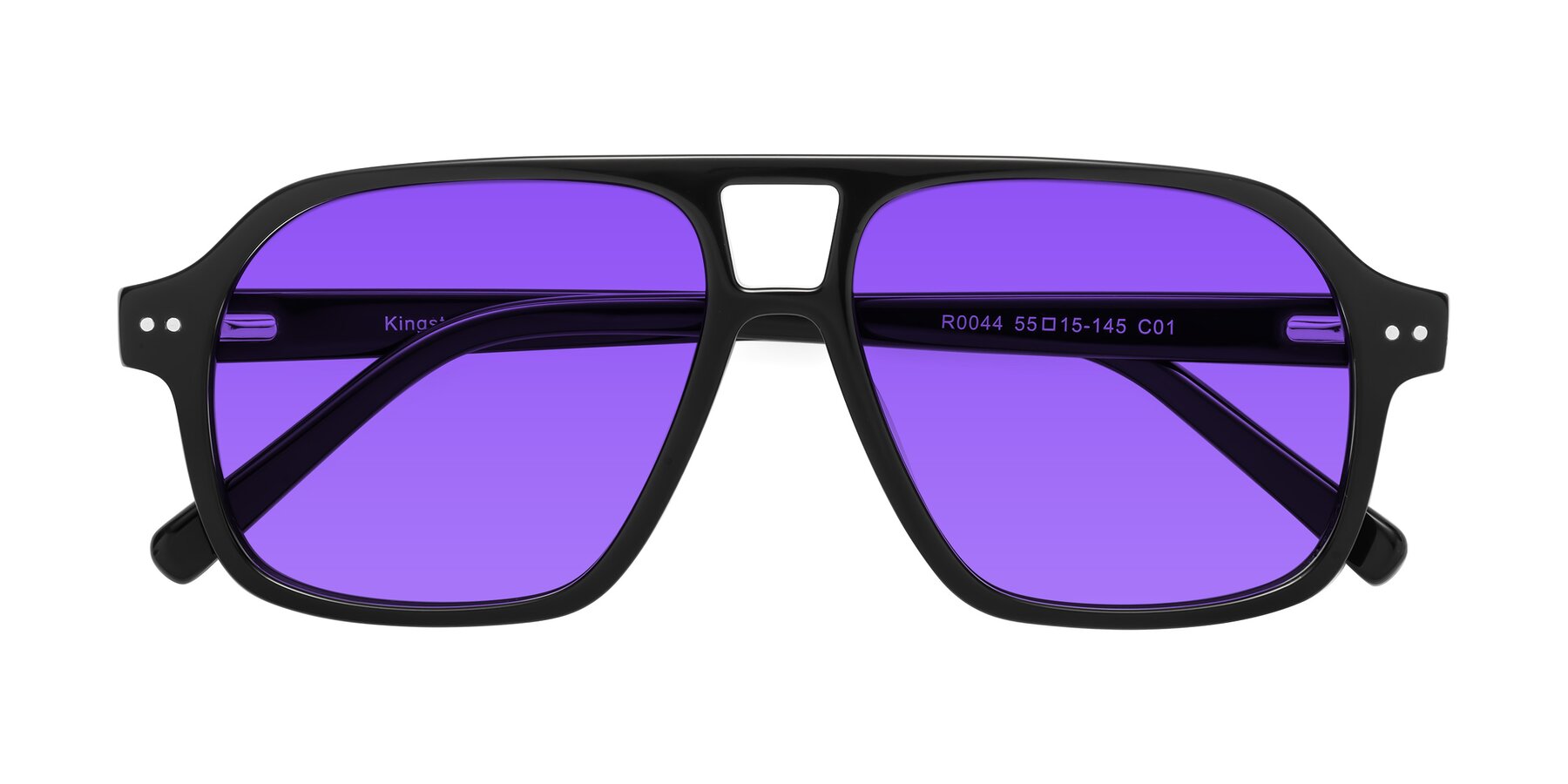 Folded Front of Kingston in Black with Purple Tinted Lenses
