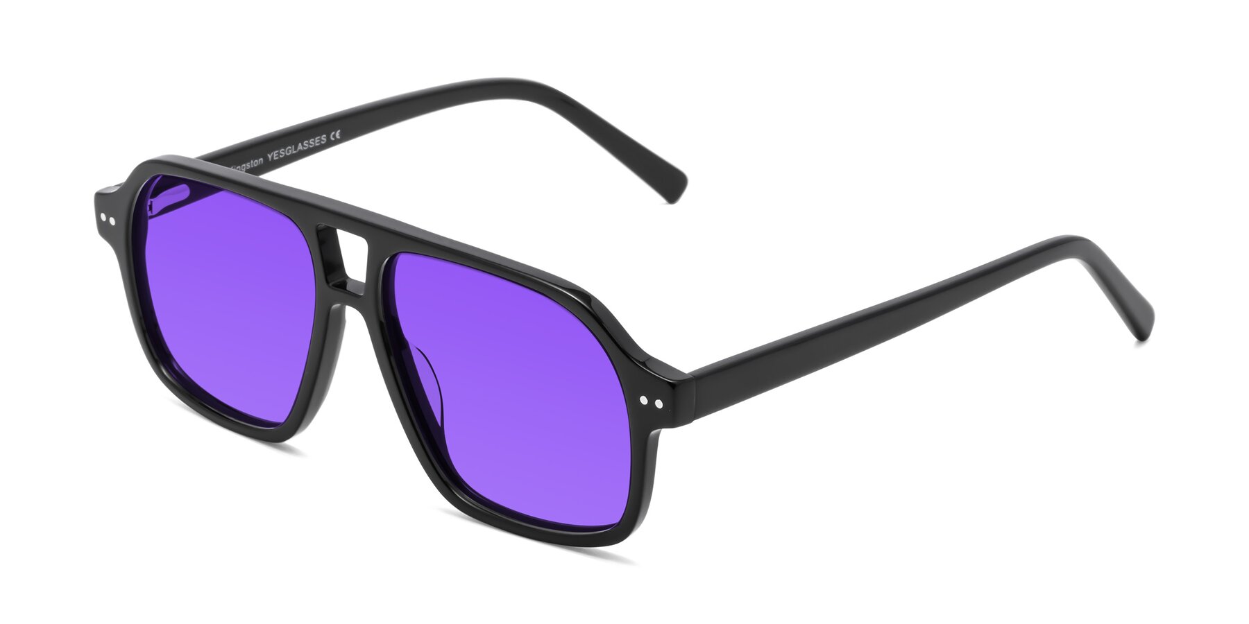 Angle of Kingston in Black with Purple Tinted Lenses