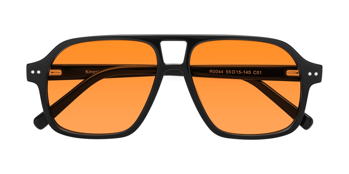 Black Grandpa Oversized Aviator Tinted Sunglasses with Orange Sunwear