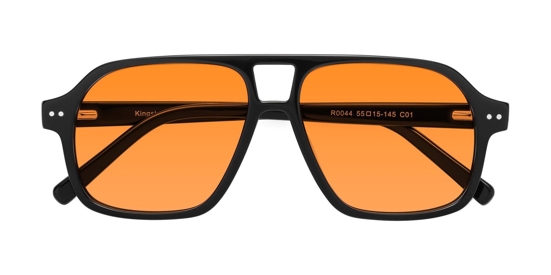 Folded Front of Kingston in Black with Orange Tinted Lenses