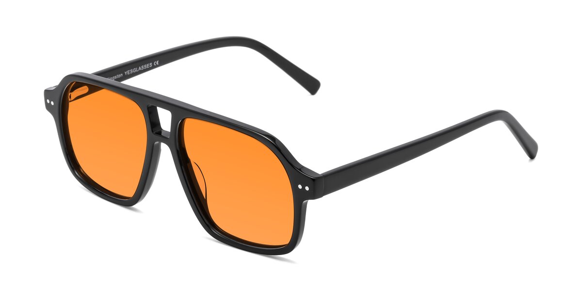 Black Grandpa Oversized Aviator Tinted Sunglasses with Orange Sunwear