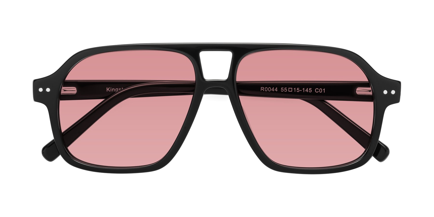 Folded Front of Kingston in Black with Medium Garnet Tinted Lenses