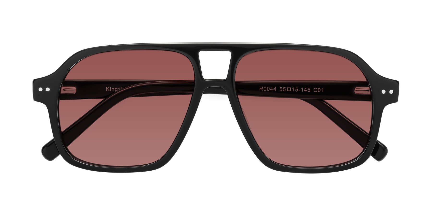 Folded Front of Kingston in Black with Garnet Tinted Lenses