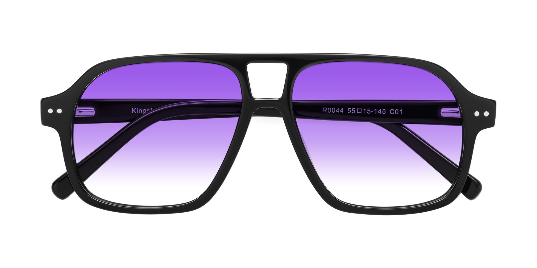 Folded Front of Kingston in Black with Purple Gradient Lenses
