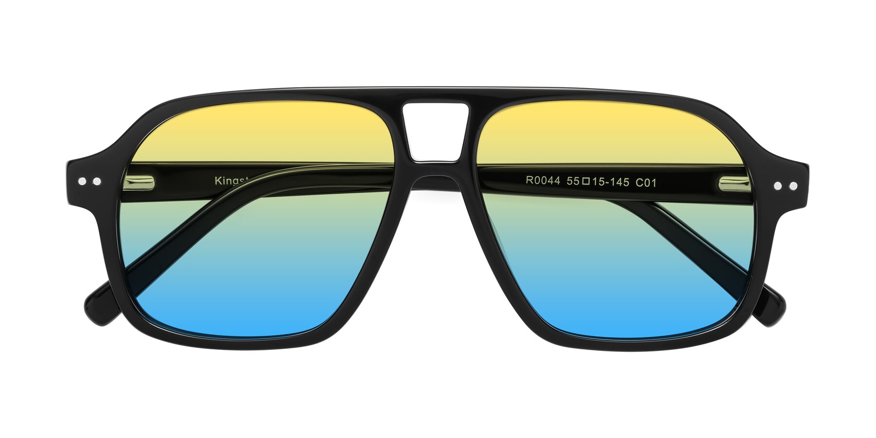 Folded Front of Kingston in Black with Yellow / Blue Gradient Lenses