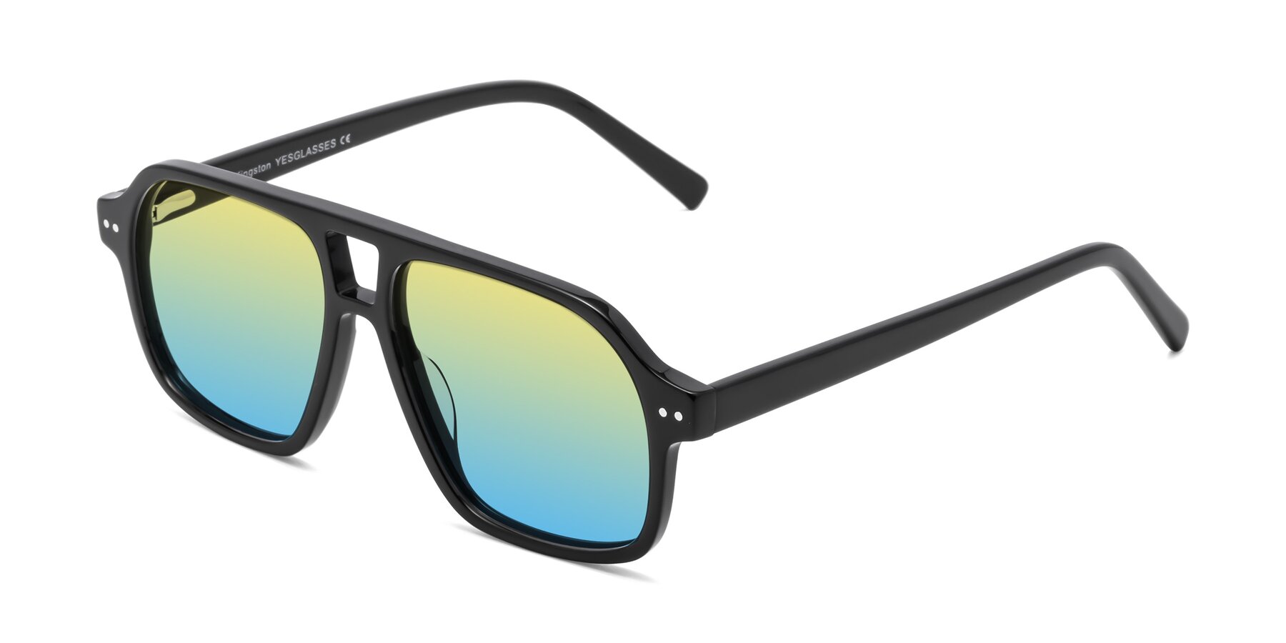 Angle of Kingston in Black with Yellow / Blue Gradient Lenses
