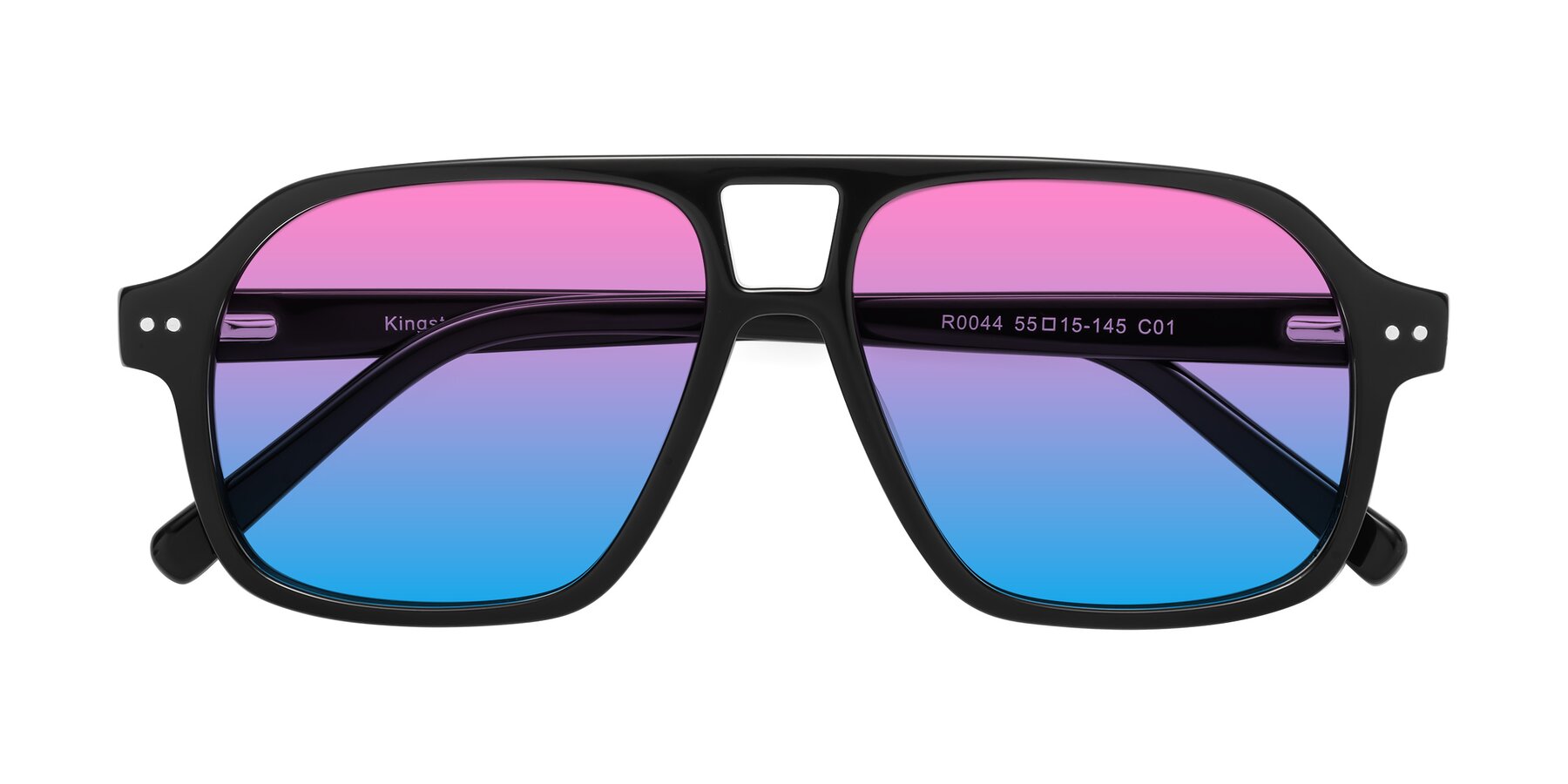 Folded Front of Kingston in Black with Pink / Blue Gradient Lenses