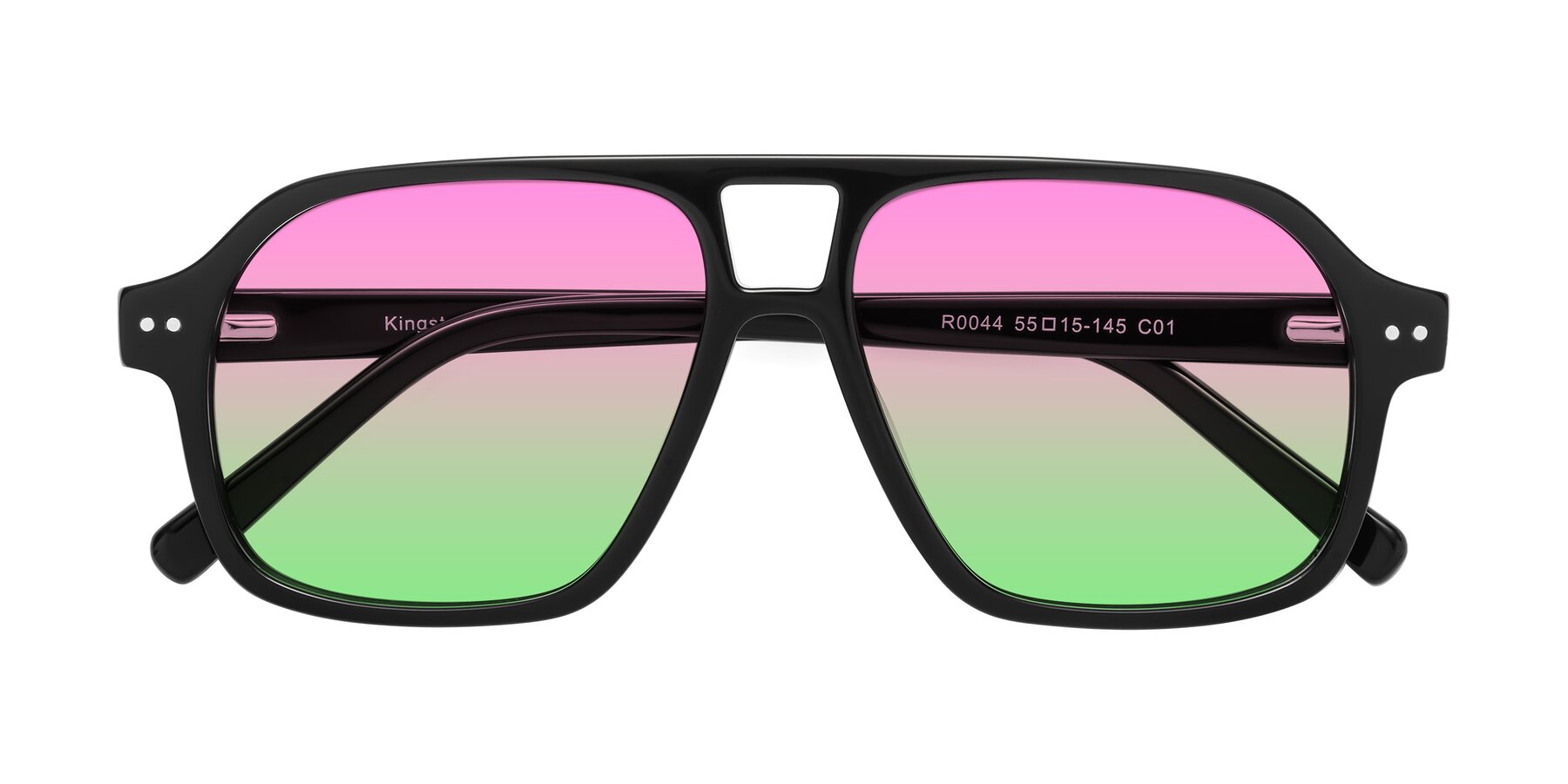 Folded Front of Kingston in Black with Pink / Green Gradient Lenses
