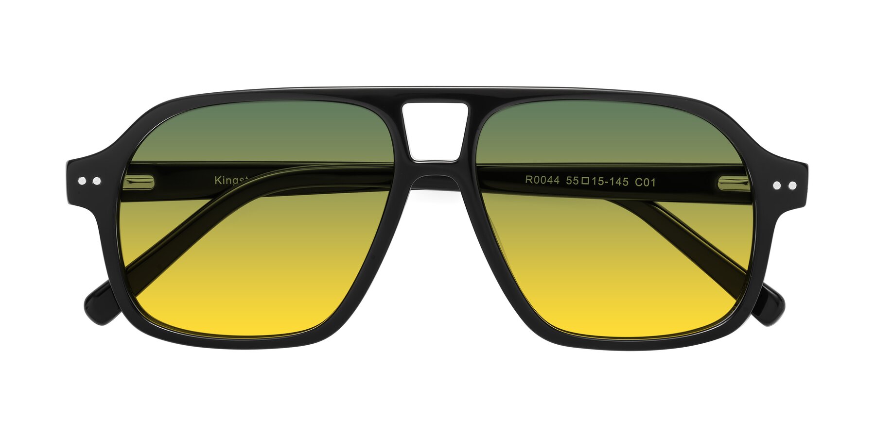 Folded Front of Kingston in Black with Green / Yellow Gradient Lenses