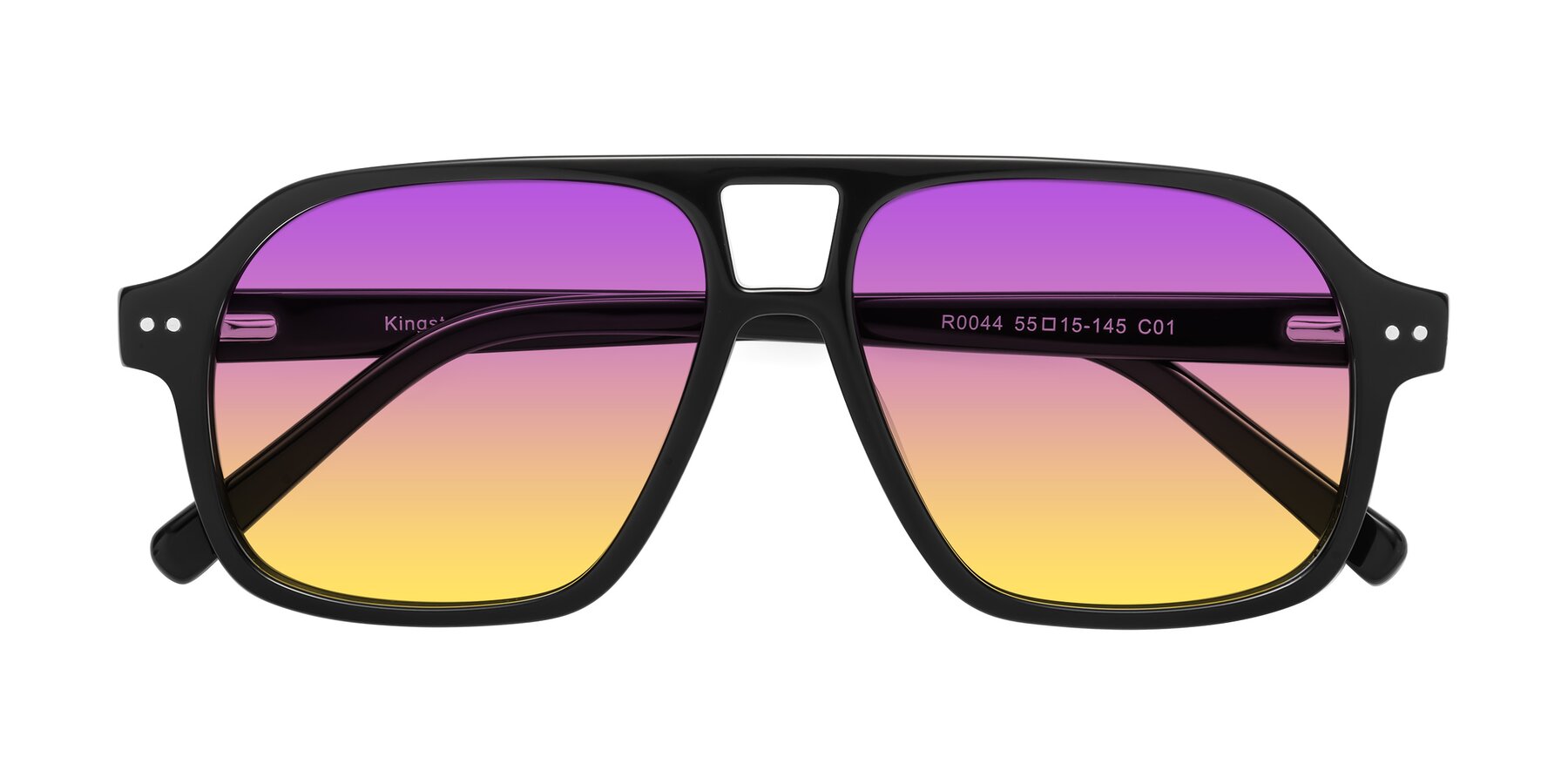 Folded Front of Kingston in Black with Purple / Yellow Gradient Lenses