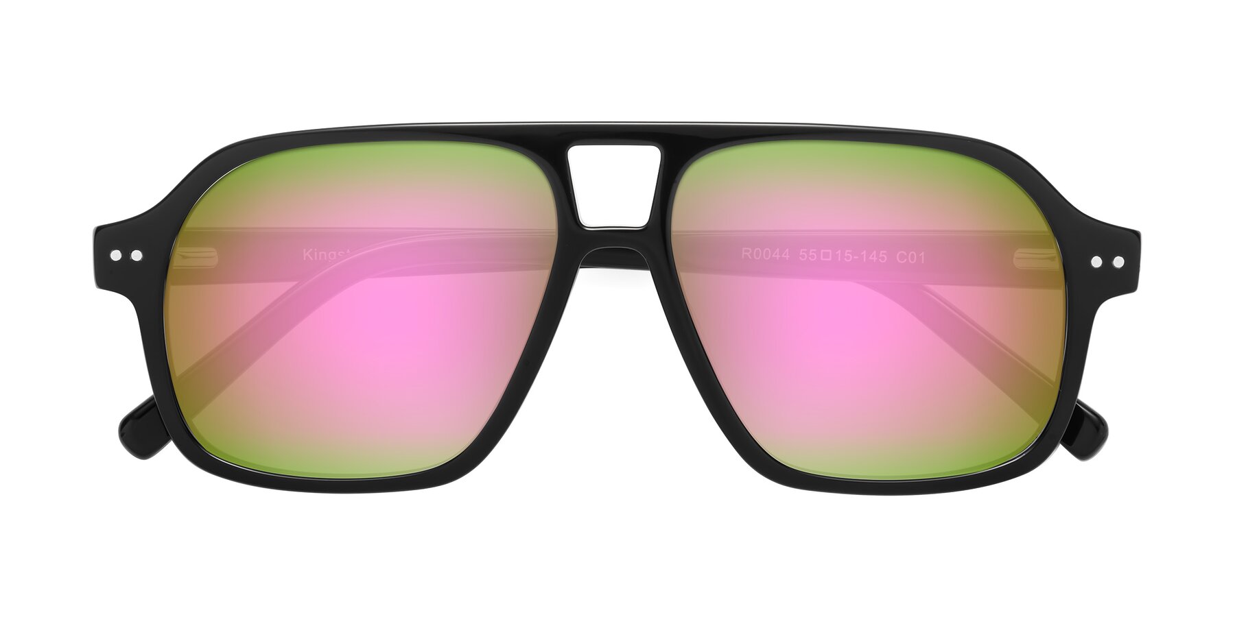 Folded Front of Kingston in Black with Pink Mirrored Lenses