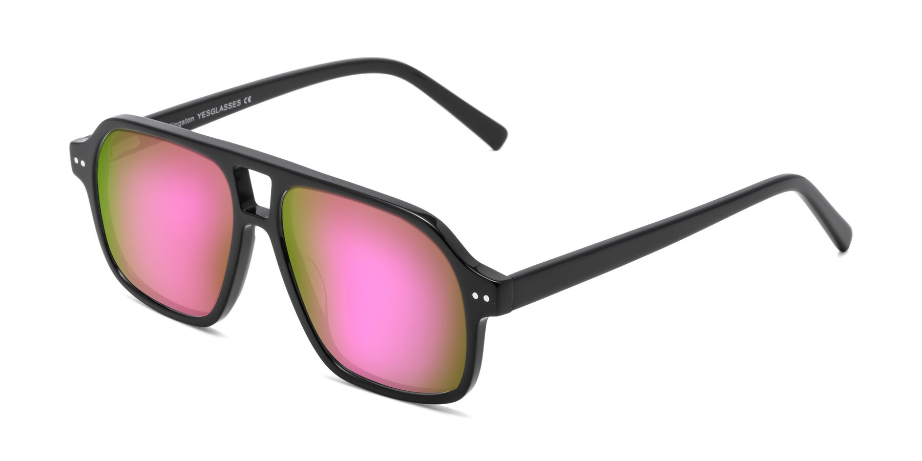 Angle of Kingston in Black with Pink Mirrored Lenses