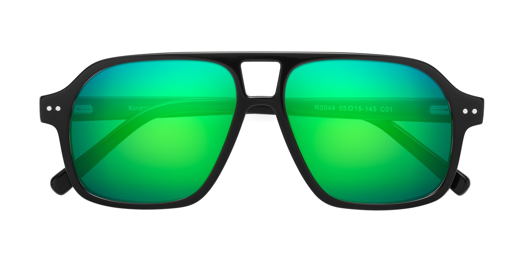 Folded Front of Kingston in Black with Green Mirrored Lenses