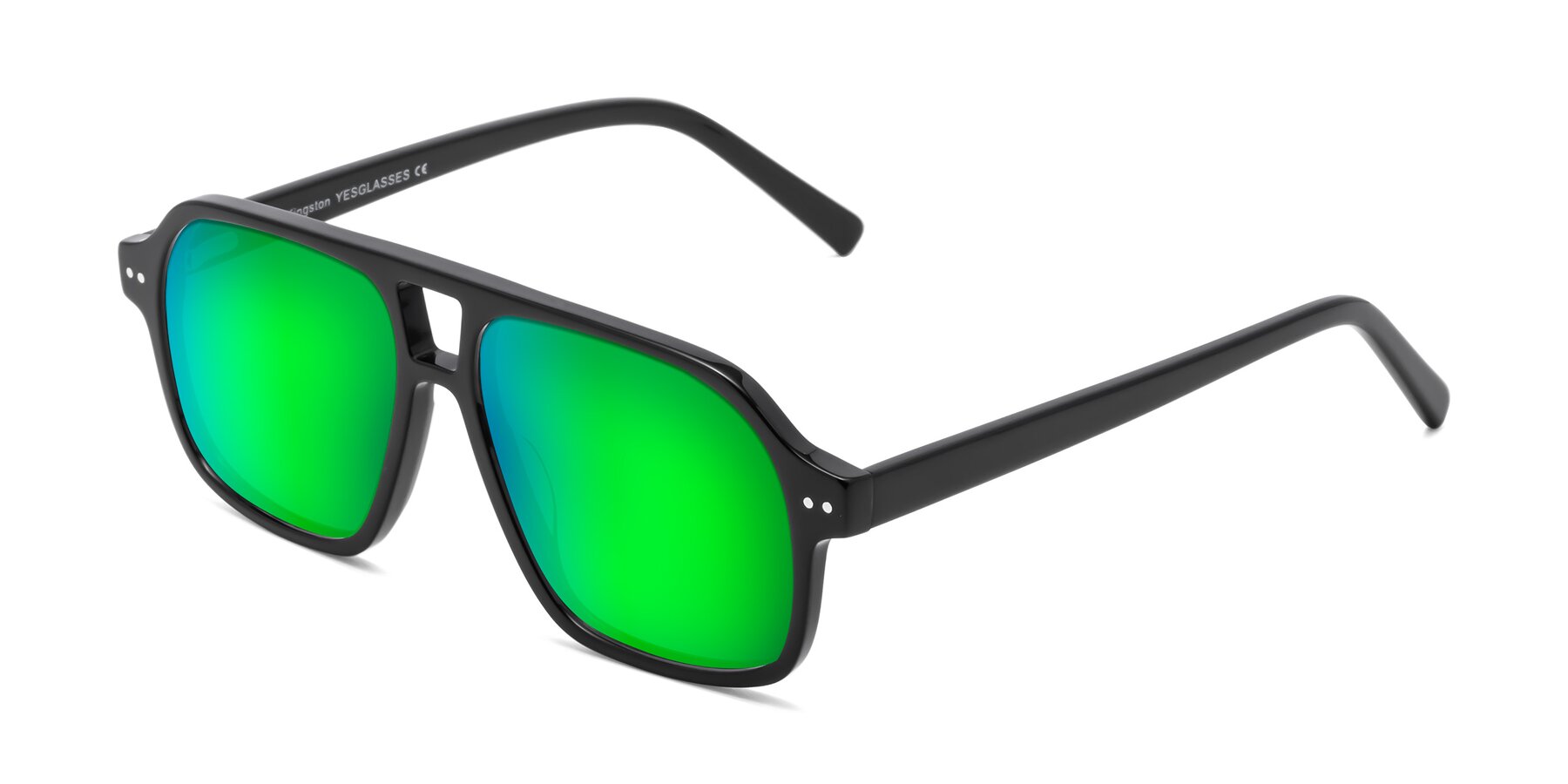 Angle of Kingston in Black with Green Mirrored Lenses