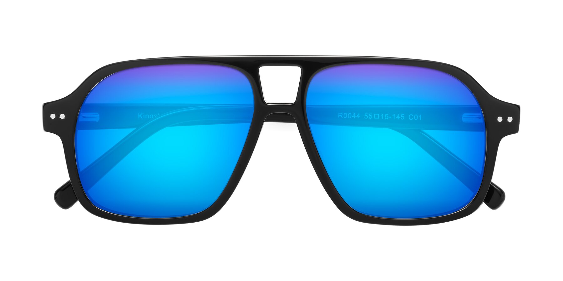 Folded Front of Kingston in Black with Blue Mirrored Lenses