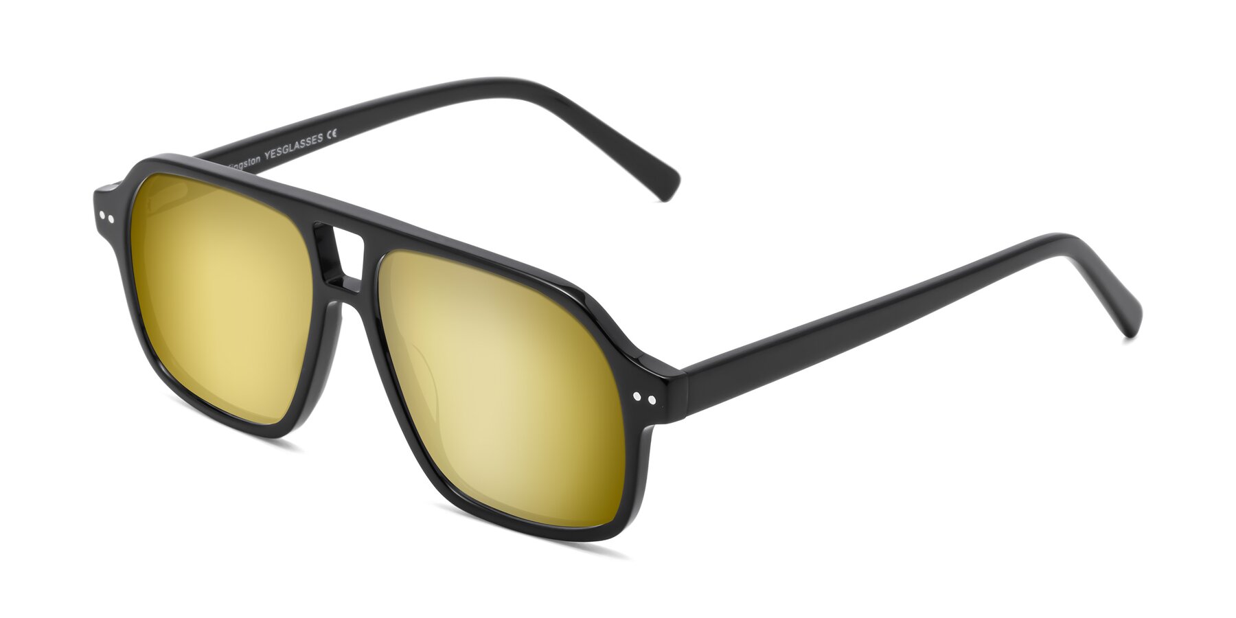 Angle of Kingston in Black with Gold Mirrored Lenses
