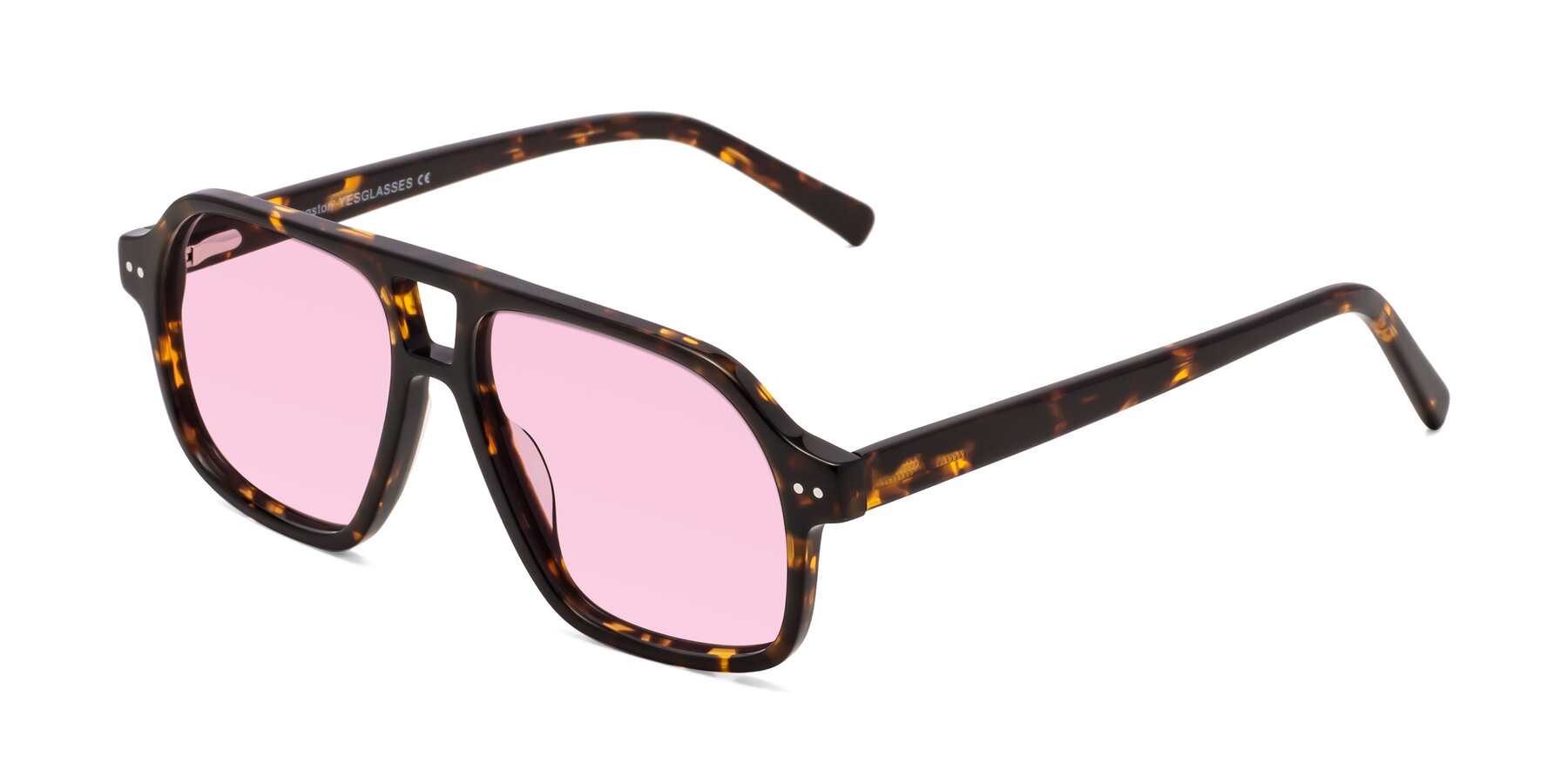 Angle of Kingston in Tortoise with Light Pink Tinted Lenses